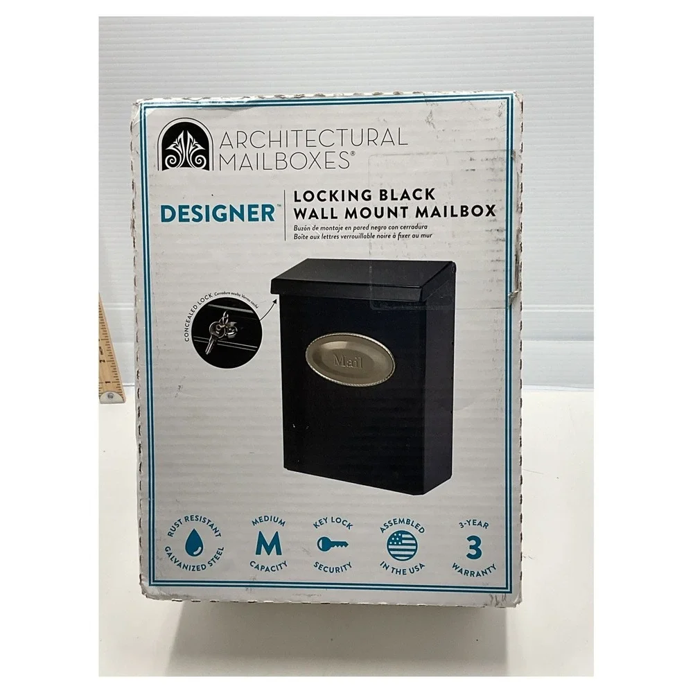 Architectural Mailboxes Designer Wall Mount Mailbox‎ Black Locking